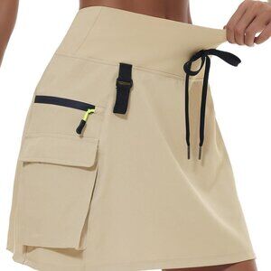 Women's Hiking Cargo Skort Skirt High Waisted Golf Dressy Casual with Zipper Poc